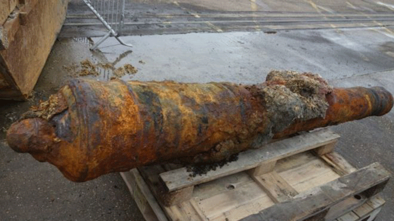 Eight cannon were found during the dredging work. Photo Credit: MOD/BBC.