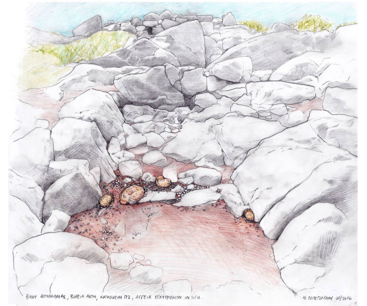 Pot burials in situ in Exedra Π2 (drawing by N. Sepetzoglou).