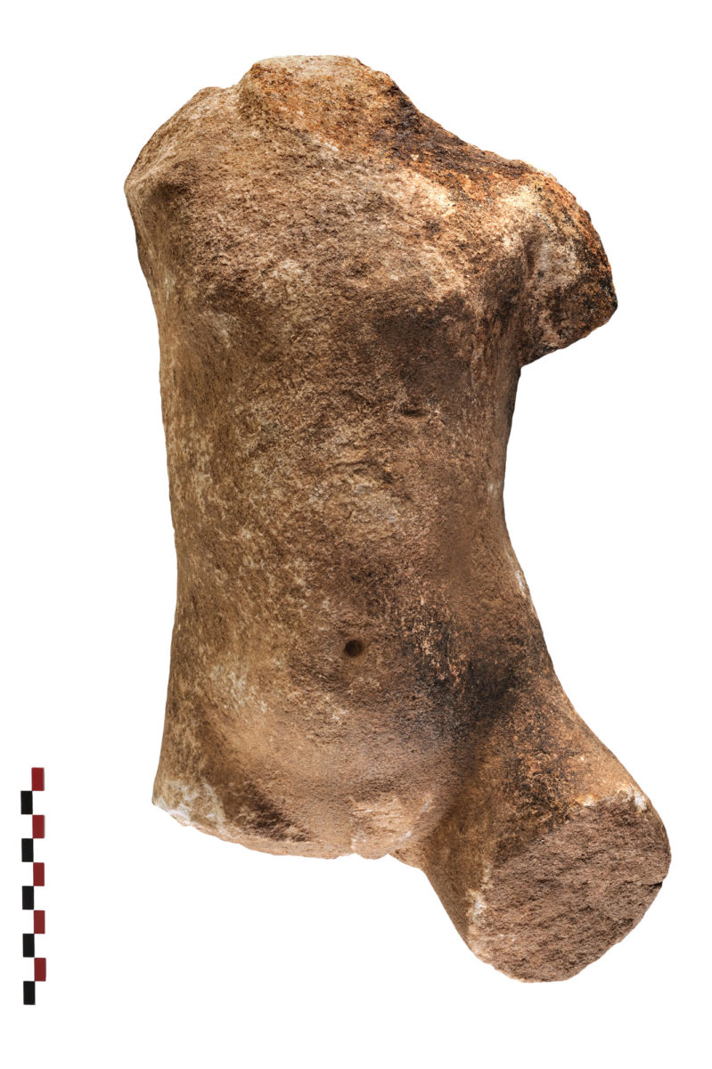Fig. 9. Marble torso of a naked boy found inside the cistern. Photo Credit: Kostas Xenikakis.