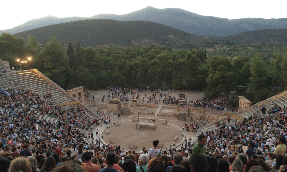  The theatre of Epidaurus in 2016. It used to be said even the furthest spectator could hear a stage whisper. Photo Credit: Alamy Stock Photo/The Guardian.