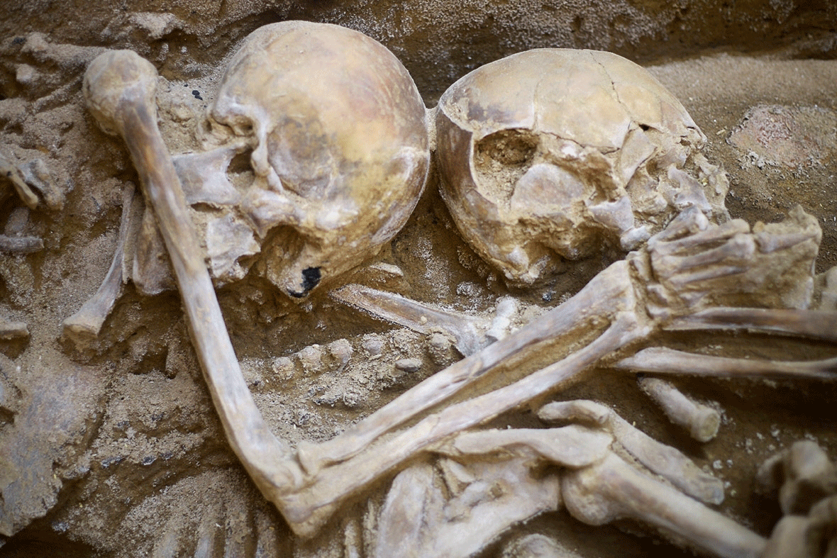 Skeletons of human sacrifices are seen at Huaca de la Cruz in the Pomac Forest Historic Sanctuary, in Lambayeque, Peru. Photo Credit: Pierre Cobos/Reuters/IB Times.