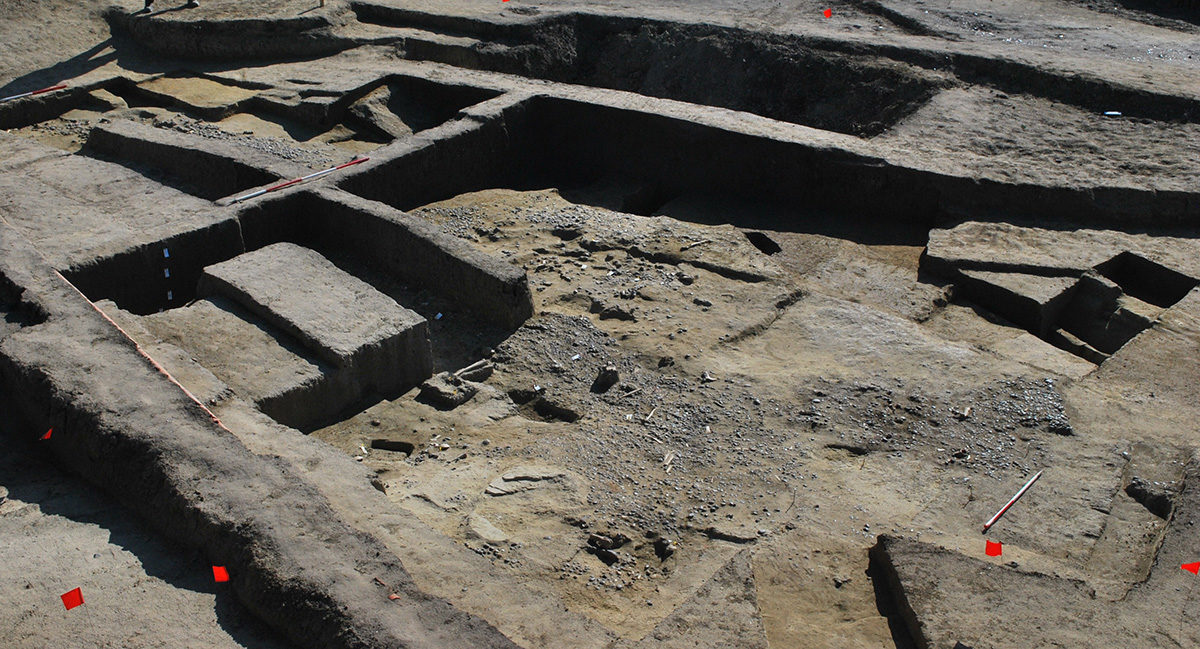View of the entrance to the defended site at Ebbsfleet during the excavations in September 2017.  