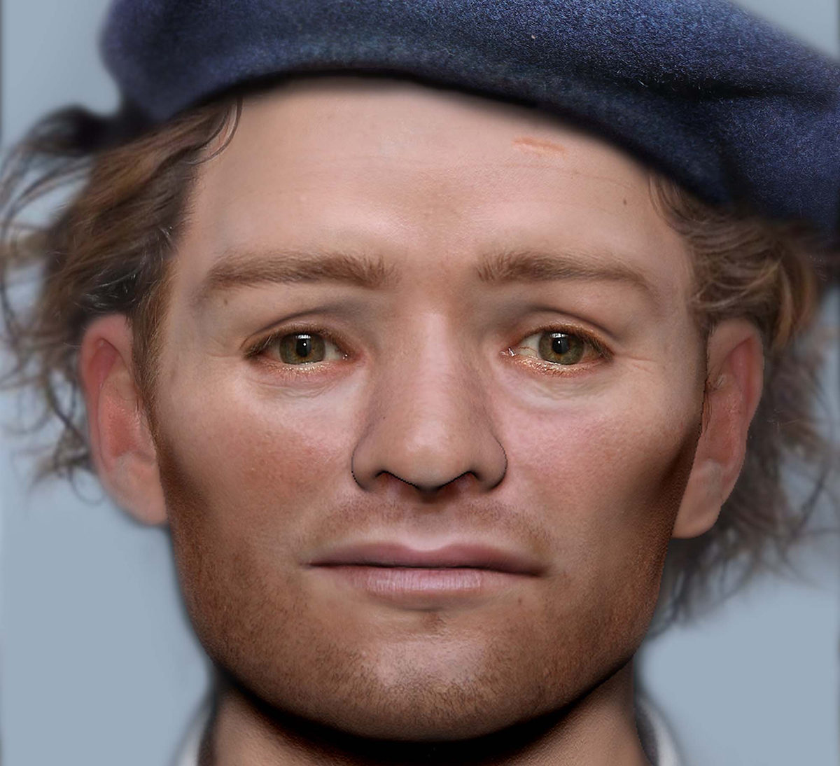 The face of one of the Scottish soldiers who was imprisoned and died in Durham 
following the Battle of Dunbar in 1650. Credit: Face Lab LJMU