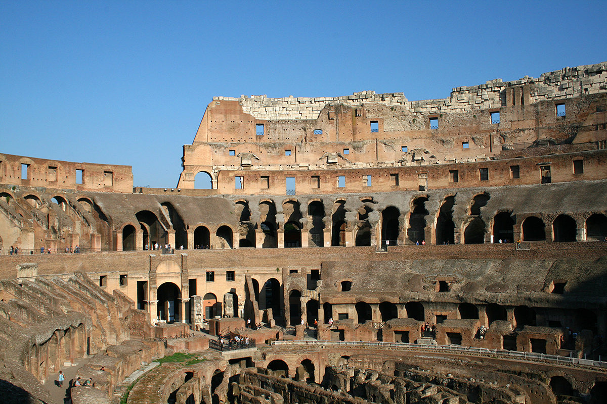 Inside of the Colosseum or Flavian amphitheatre, 70/72 - 80 DC in Rome.