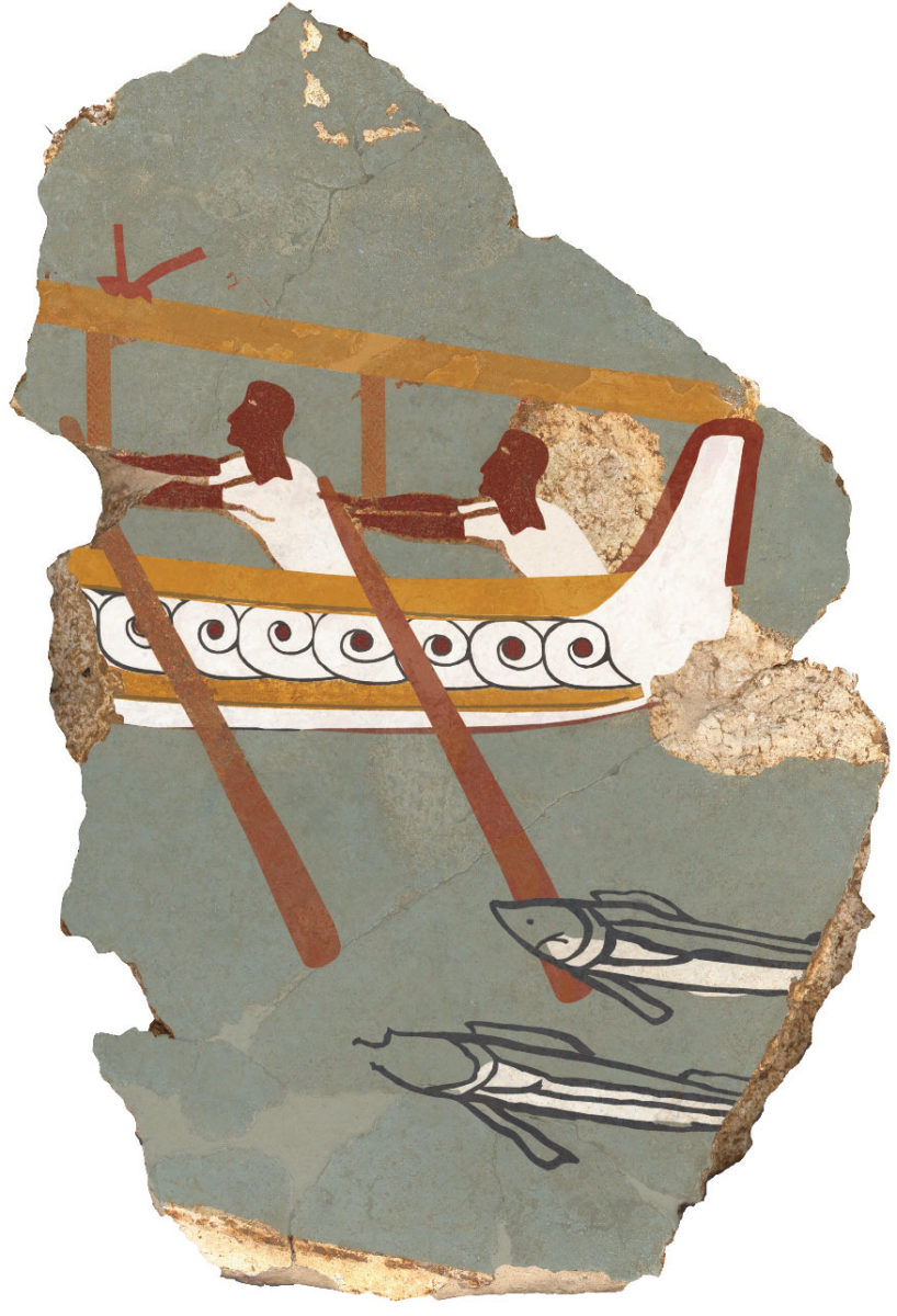 Iklaina: Fragment of wall painting with depiction of a ship.