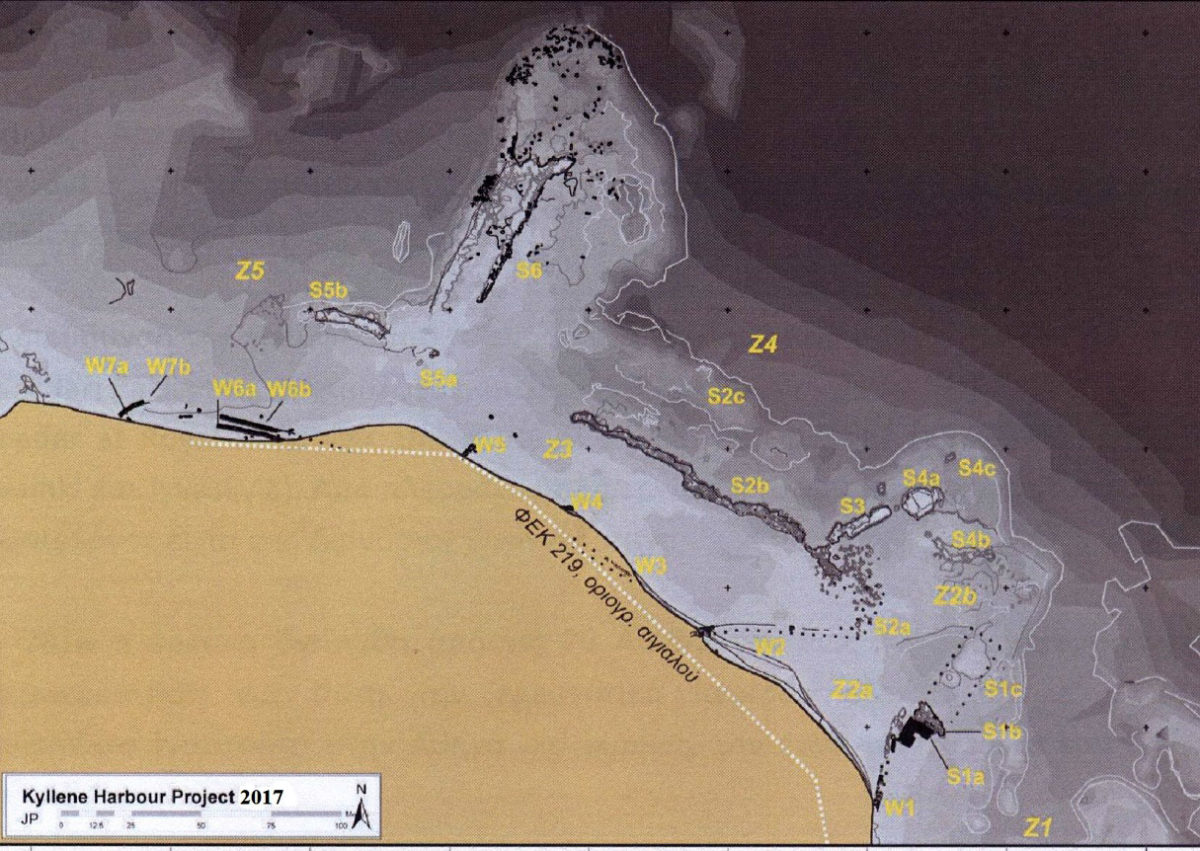 Kyllene-Glarentza: The medieval harbour facilities and the foundations of the Hellenistic tower (Photo: Ministry of Culture and Sports).