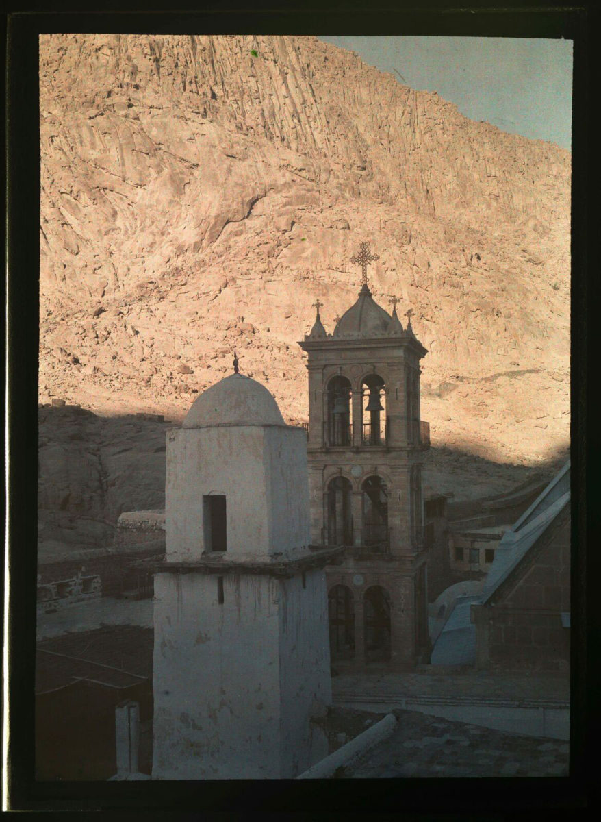 Saint Catherine’s Monastery Tower and Minaret on Mount Sinai, 19 April 1929 [autochrome glass plate] © Roussen Collection / Saint Catherine Foundation