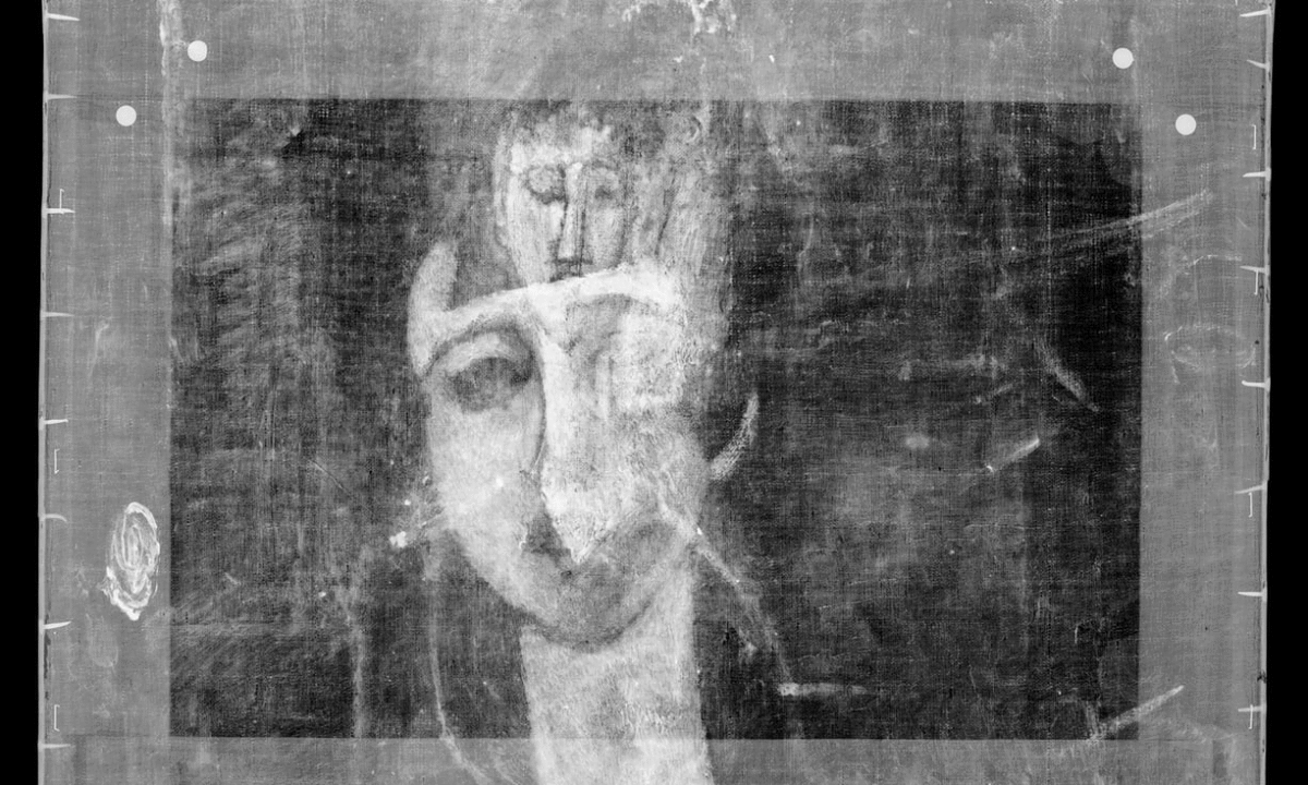 An x-ray reveals the previously unknown painting by Amedeo Modigliani emerging from behind one of his masterpieces. Photo Credit: Mark Heathcote and Abbie Soanes/Tate Photography/The Guardian.