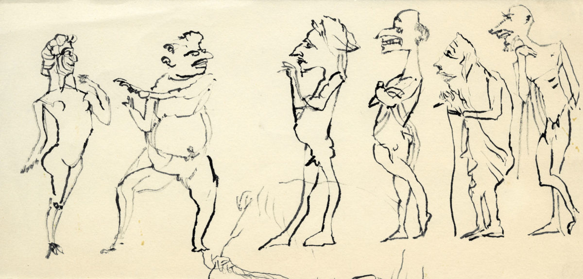 Nikos Hadjikyriakos-Ghika, Study for Lysistrata by Aristophanes, 1977. Indian ink on paper, 10.5 x 21.8 cm. Benaki Museum / The Ghika Gallery. ©2018 Benaki Museum