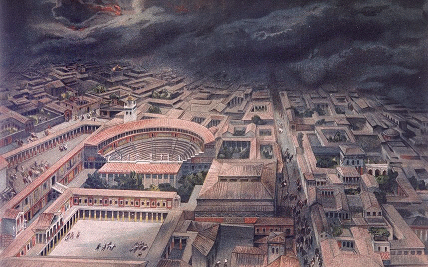 An artist's impression of Pompeii and the eruption of Vesuvius in AD 79 Photo Credit: REX/SHUTTERSTOCK/The Telegraph.