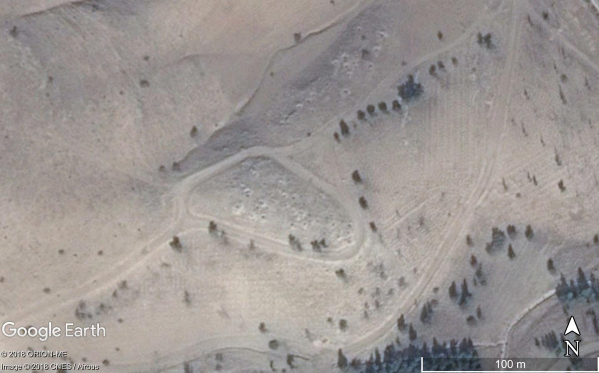 A 2013 CNES/Airbus satellite image of a new site that could be identified because looting pits over the site are visible on high-resolution satellite imagery. Credit: 
Map data ©2018 Google.