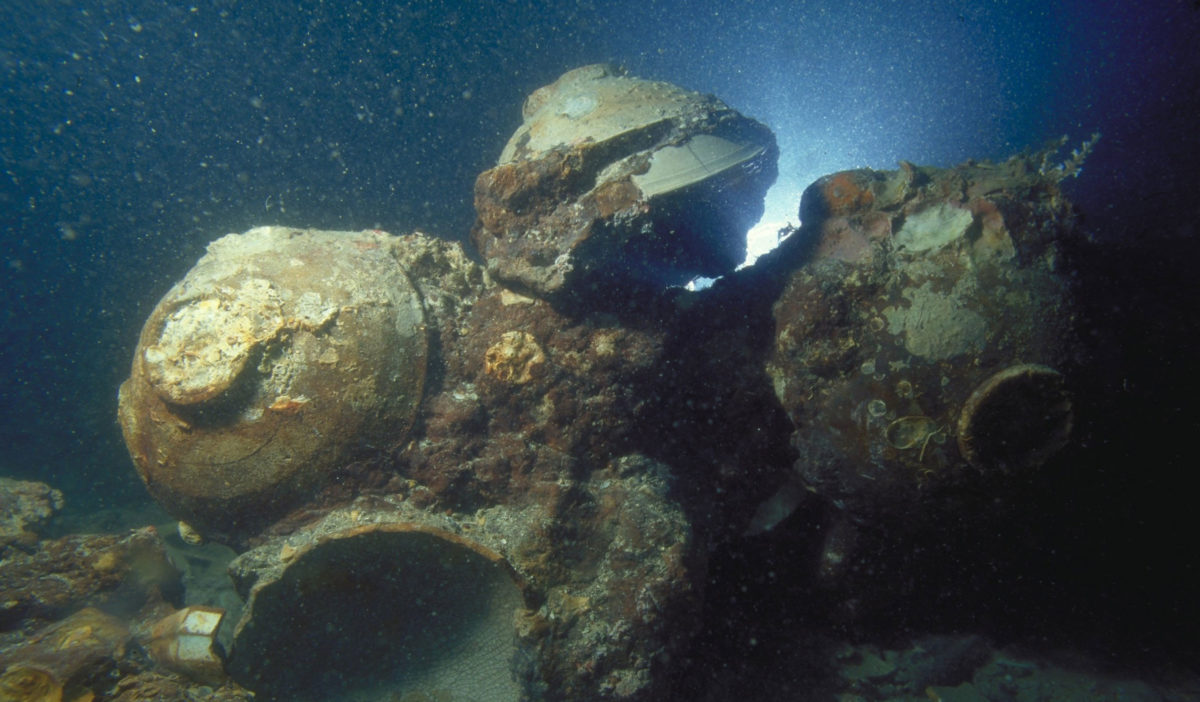 Chinese ceramic bowls in situ at the Java Sea Shipwreck site. Credit: © The Field Museum, Anthropology, Photographer Pacific Sea Resources