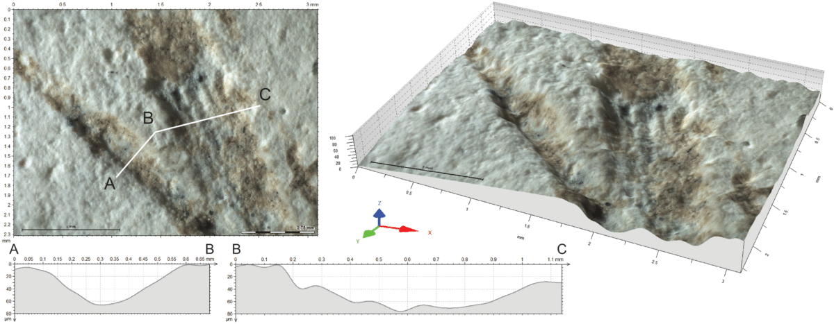 Intersection between L9 and L11 and their cross-section.
Top left: intersection between L9 and L11 with location of the sections A-B and B-C; Top right: 3D reconstruction of the intersection; Bottom: sections of the two lines. Image Credit: PLOS ONE.