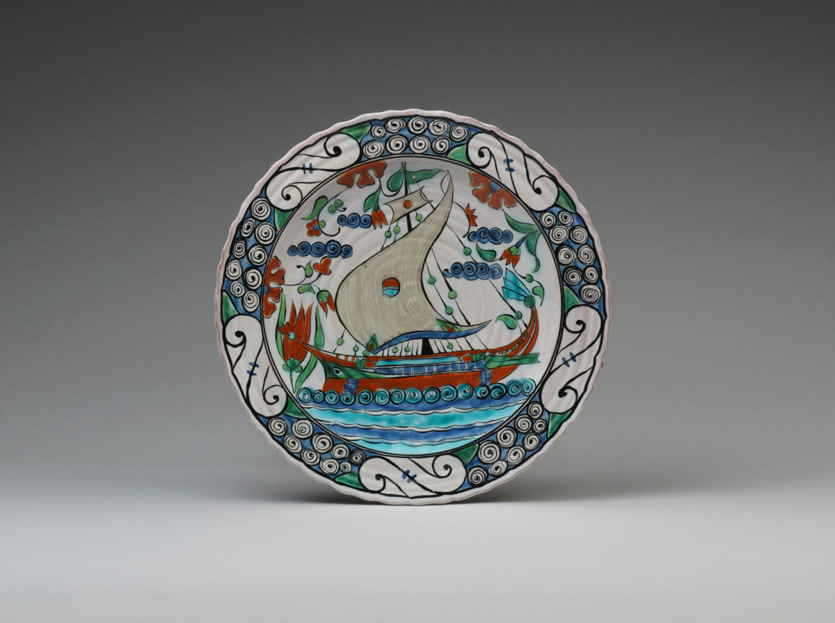 Plate with an ICAROS Rhodes signature of the first Greek period (c. 1950-55).