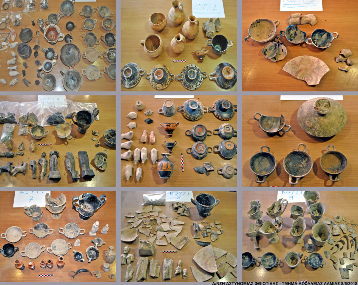 Some of the ancient artefacts found north of the village of Megaplatanos, in Atalanti  (photo: Hellenic Police) 