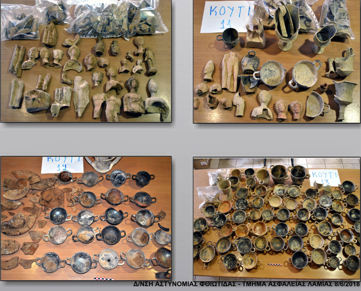 Some of the ancient artefacts found north of the village of Megaplatanos, in Atalanti  (photo: Hellenic Police) 