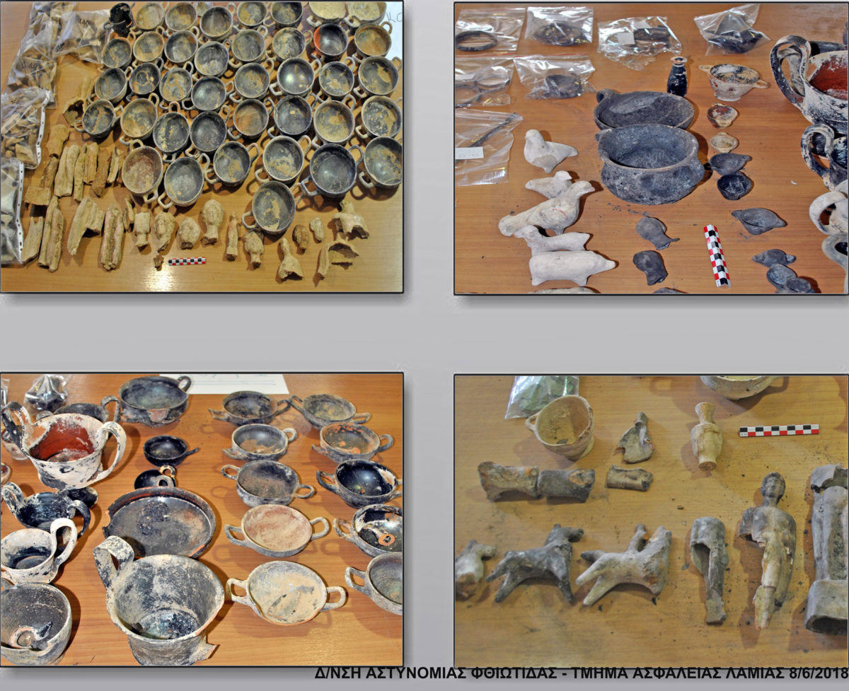 Some of the ancient artefacts found north of the village of Megaplatanos, in Atalanti  (photo: Hellenic Police) 