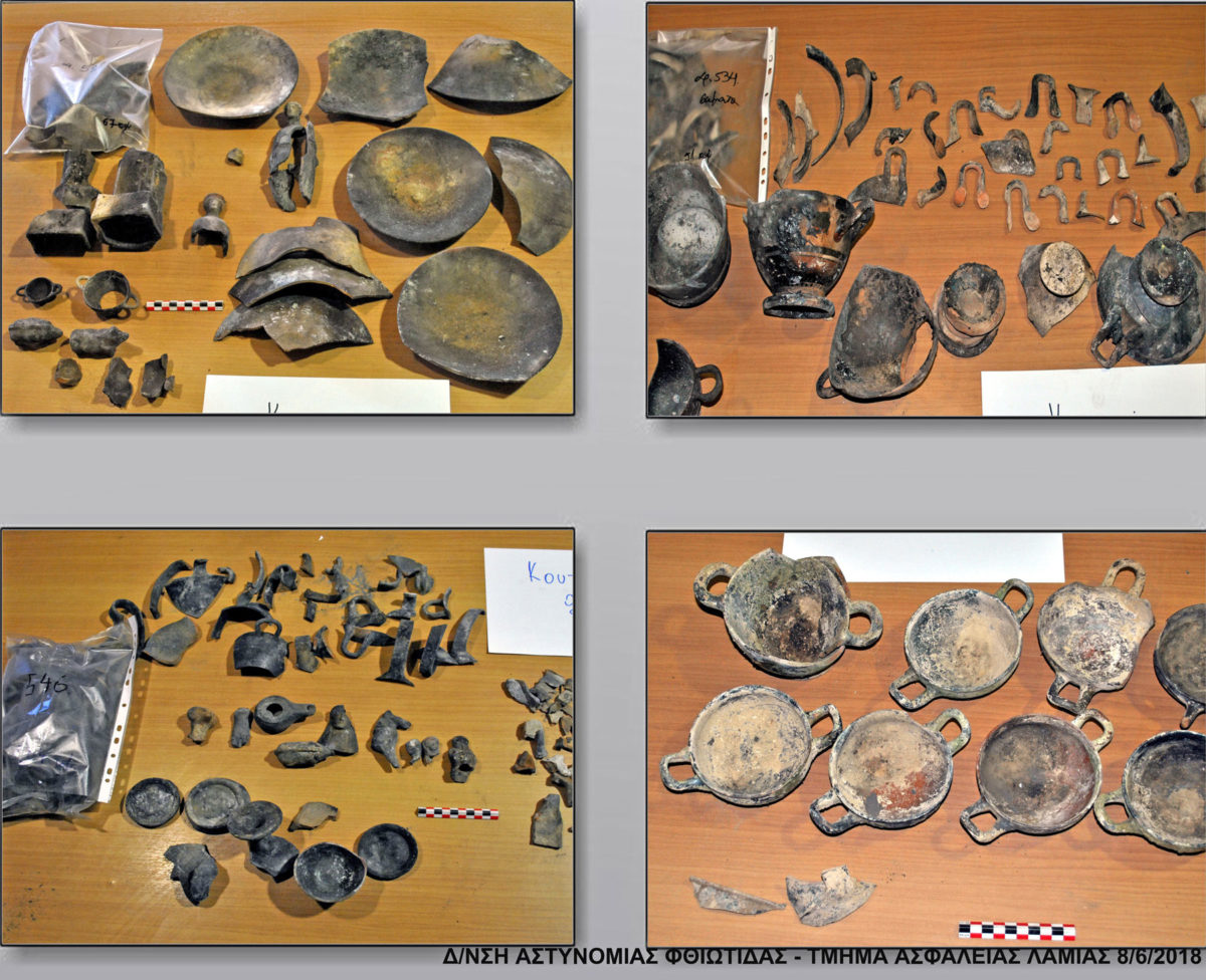 Some of the ancient artefacts found north of the village of Megaplatanos, in Atalanti  (photo: Hellenic Police) 