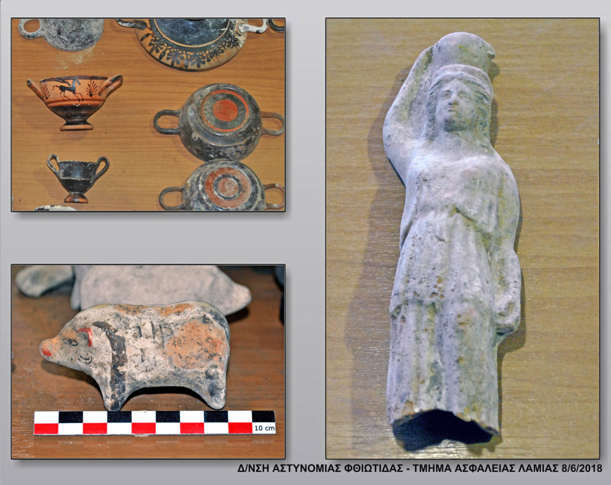 Some of the ancient artefacts found north of the village of Megaplatanos, in Atalanti  (photo: Hellenic Police) 