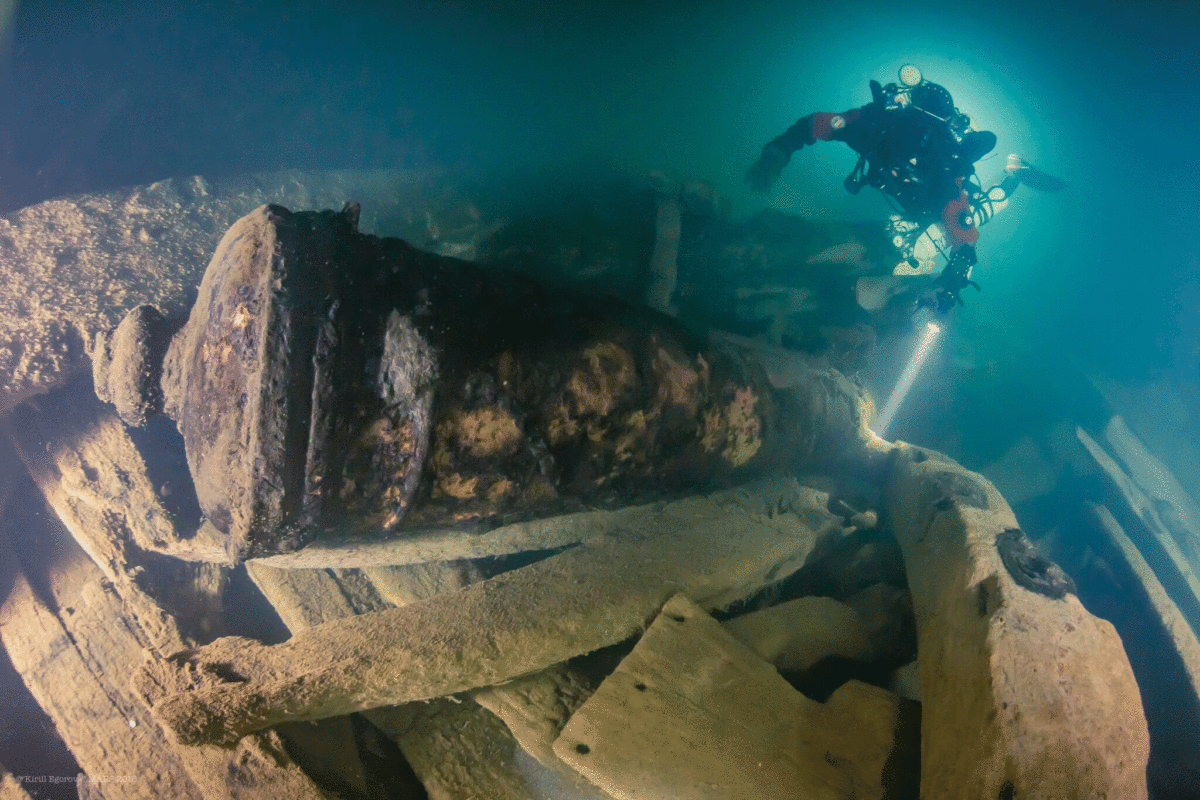 The wreckage is so deep that divers can only stay down at this depth for 40 minutes at a time. Photo Credit: Kirill Egorov / Ocean Discovery / Mars Project / Nordic Science.