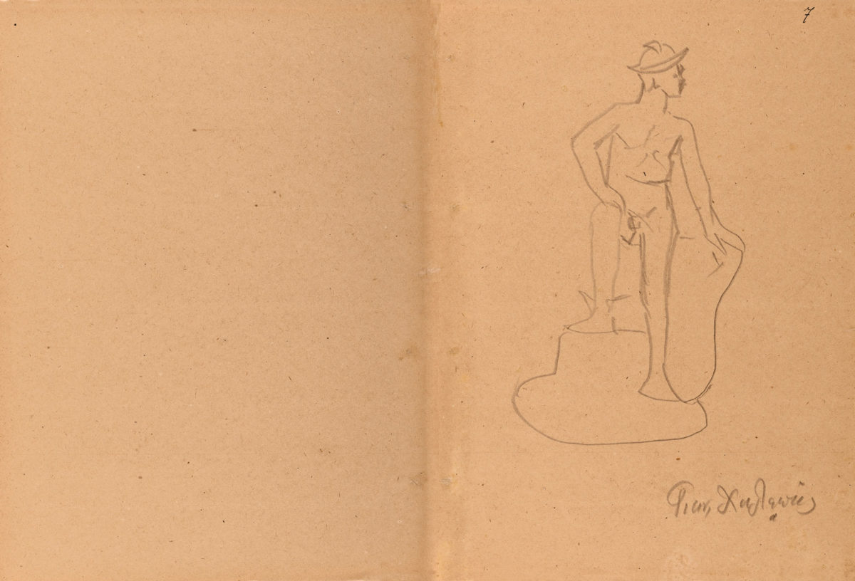 Seated Hermes. Unpublished drawing (pencil on paper) by Gianoulis Chalepas (belongs to private collector Nikolaos Doukas) .
