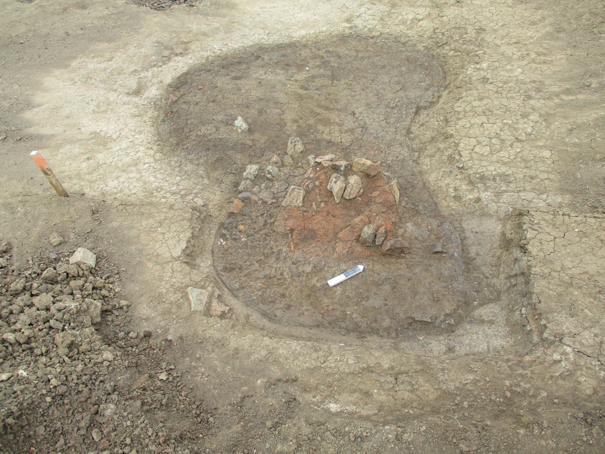 Pentalofos, pits and hearth in prehistoric settlement.