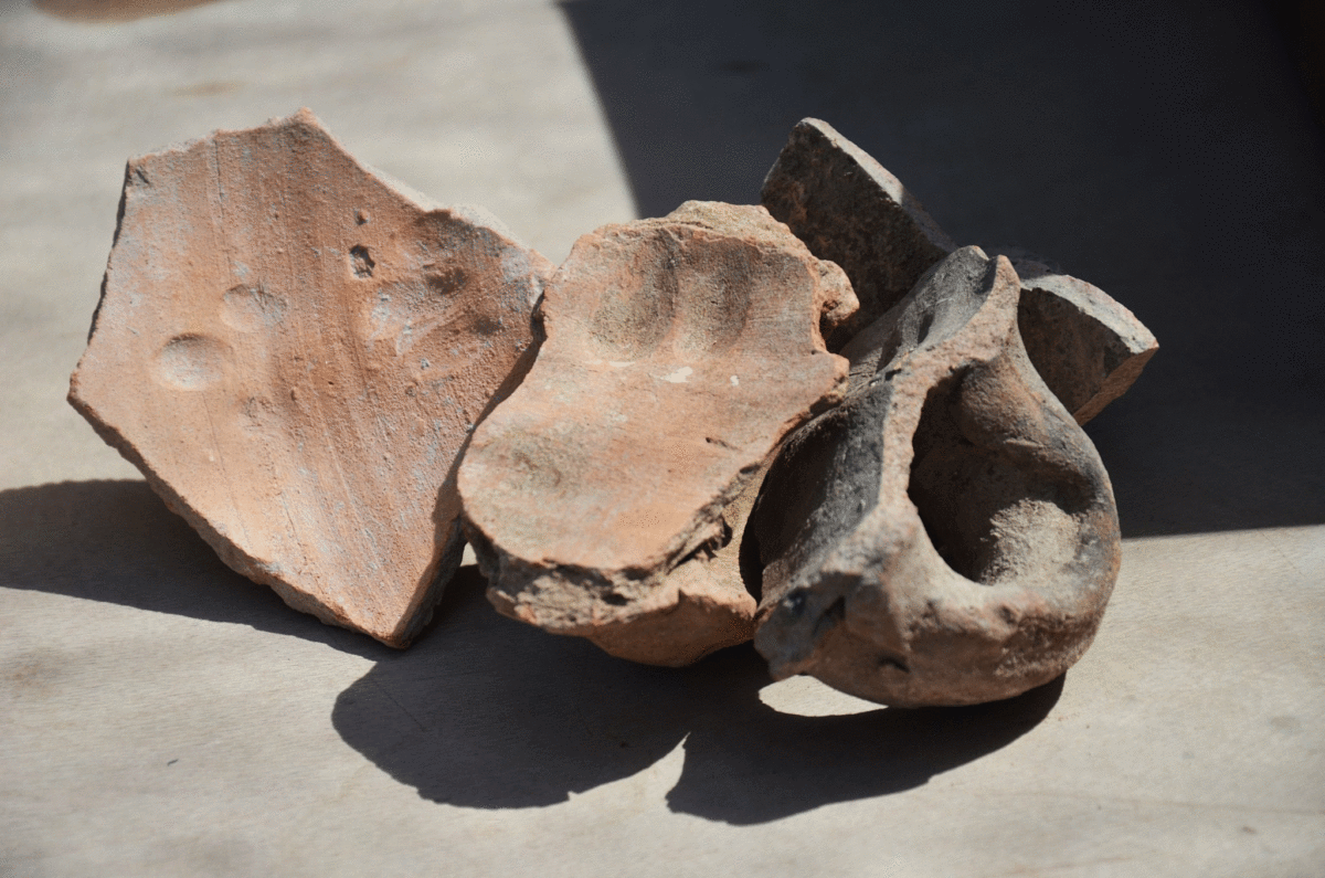 Fingerprints of the potters who fastened the handles to the pitcher some 1,500 years ago at this northern Gedera ancient industrial zone. Photo Credit: Yoli Schwartz, Israel Antiquities Authority / Times of Israe.