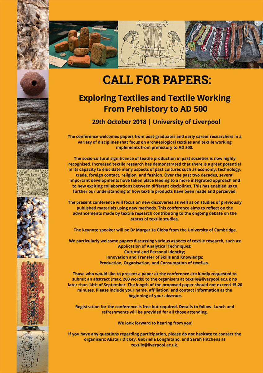 Conference on archaeological textiles and textile working implements throughout
the world, from prehistory to AD 500.