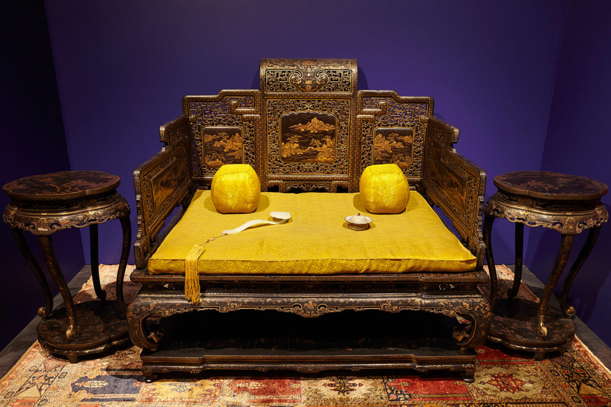 Throne and censer tables from the study room of Qianlong in  the Palace of Many Splendors 
Qing Dynasty, Qianlong Reign (1735-1796). Photographed by Giorgos Vitsaropoulos.

