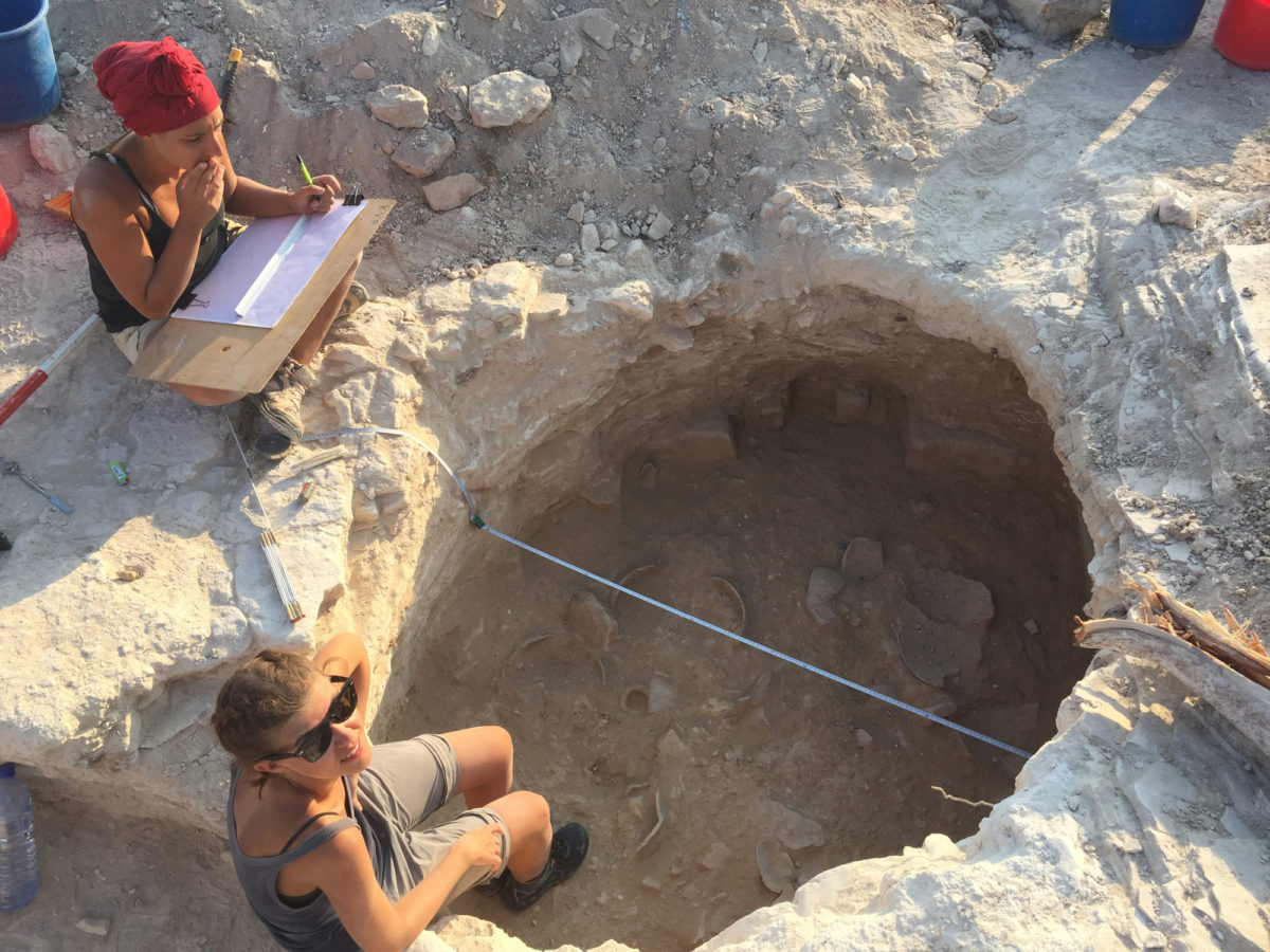 Fig. 1. A large assemblage of Red Polished and Drab Polished, imported and locally produced ceramic vessels formed a rich funerary assemblage excavated on the deposition floor of Tomb 467. Credit: Department of Antiquities, Ministry of Transport, Communications and Works of Cyprus