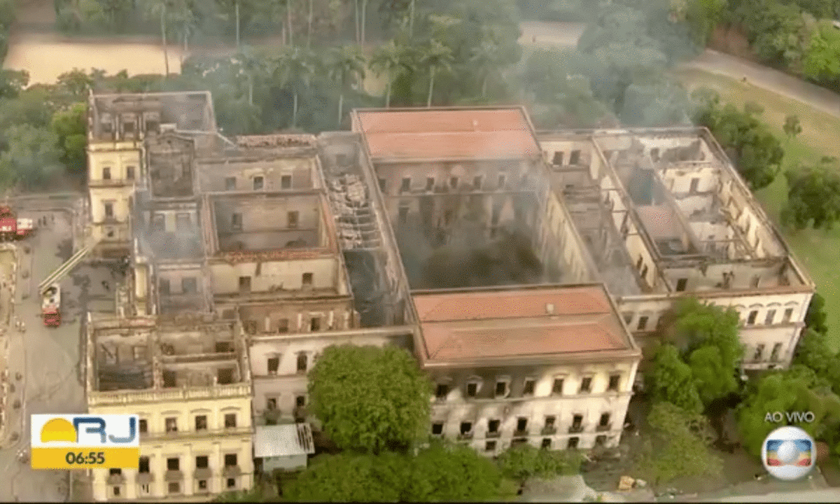 A screengrab of aerial footage of the museum from Monday morning. Photo Credit: Globo.com/The Guardian.