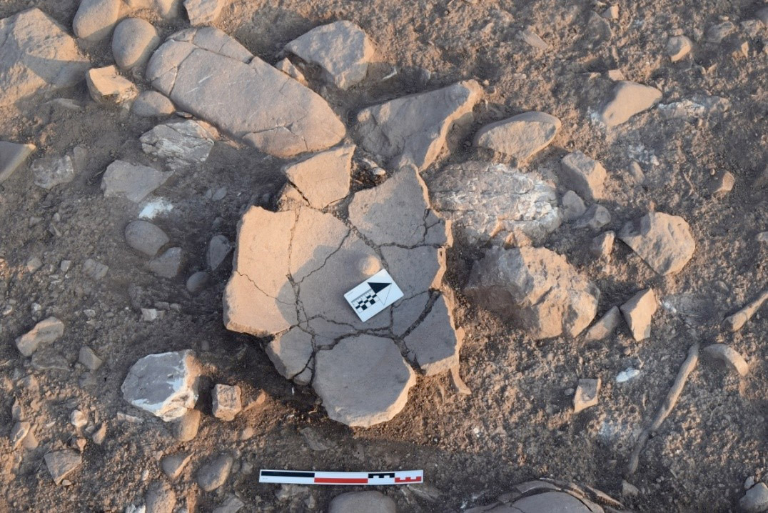 Area IV occupational deposit dating to the Early Cypriot Bronze Age,
with large bowl found on the floor.

