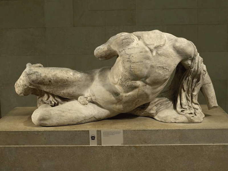 Figure of a river god, one of the controversial Elgin Marbles. Photo Credit: The Trustees of the British Museum/The Independent.