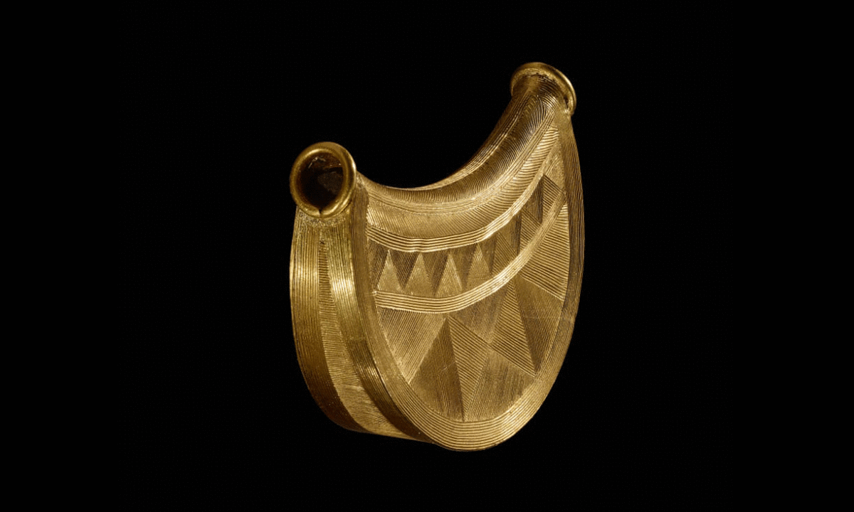 A late bronze age gold bulla found in the Shropshire Marshes and dated at 3,500 years old. Photo Credit: Trustees of the British Museum/PA/The Guardian.