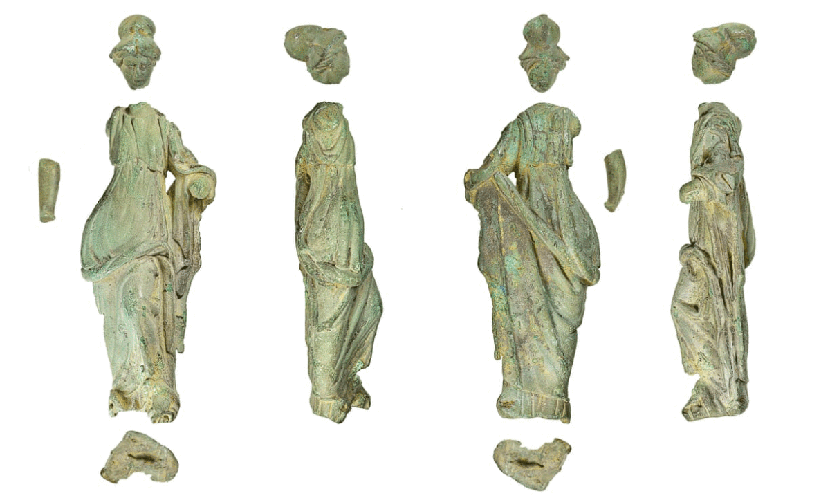 The copper-alloy and lead statuette of Minerva was found in Hailey, Oxfordshire. Photo Credit: Rod Trevaskus/Oxfordshire county council/PA/The Guardian.