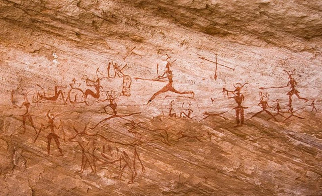 Rock paintings in Tadrart Acacus region of Libya dated from 12,000 BC to 100 AD. Credit: WikiCommons