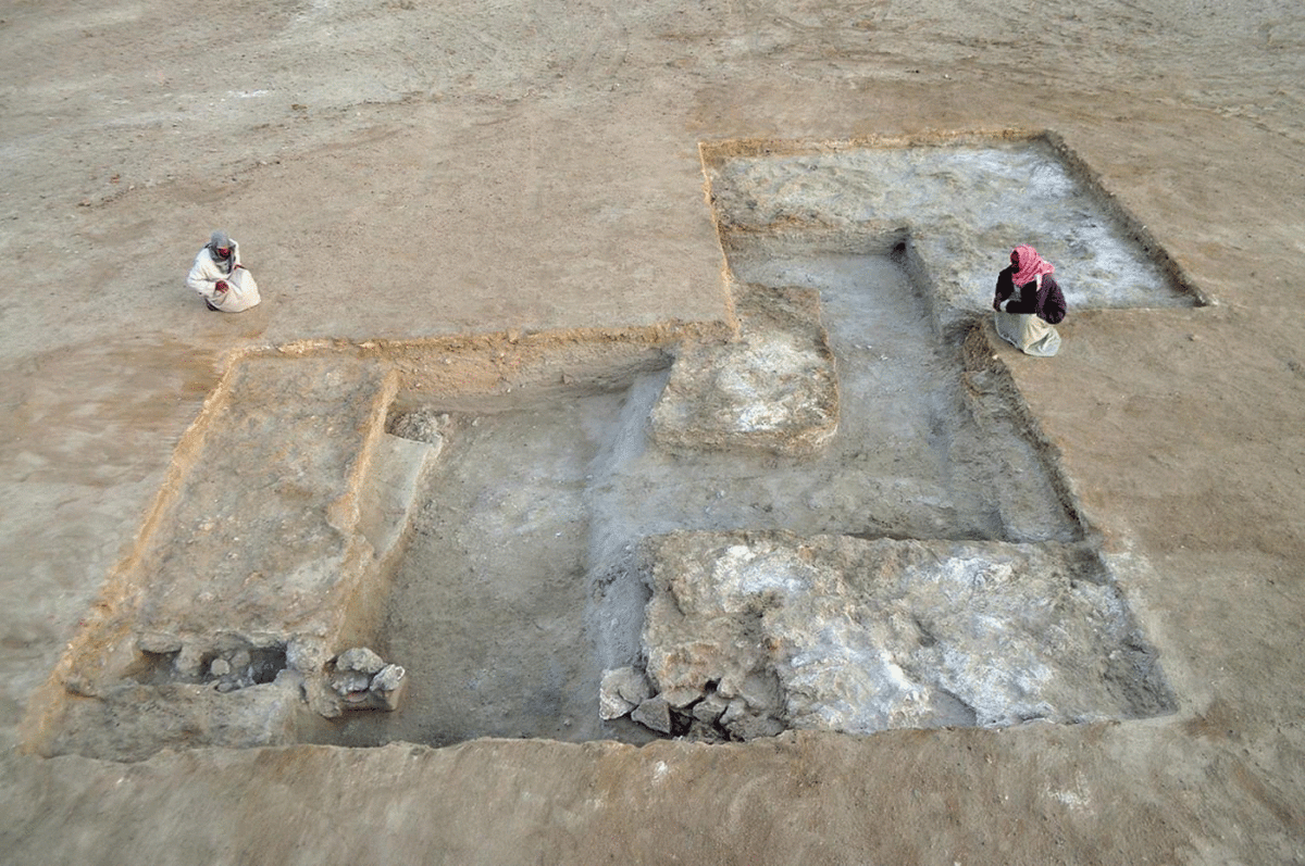 Complex of rock-cut foundation trenches of the north-western tower of a defensive/industrial building, viewed from the south. Photo Credit: S.E. Sidebotham/Antiquity.