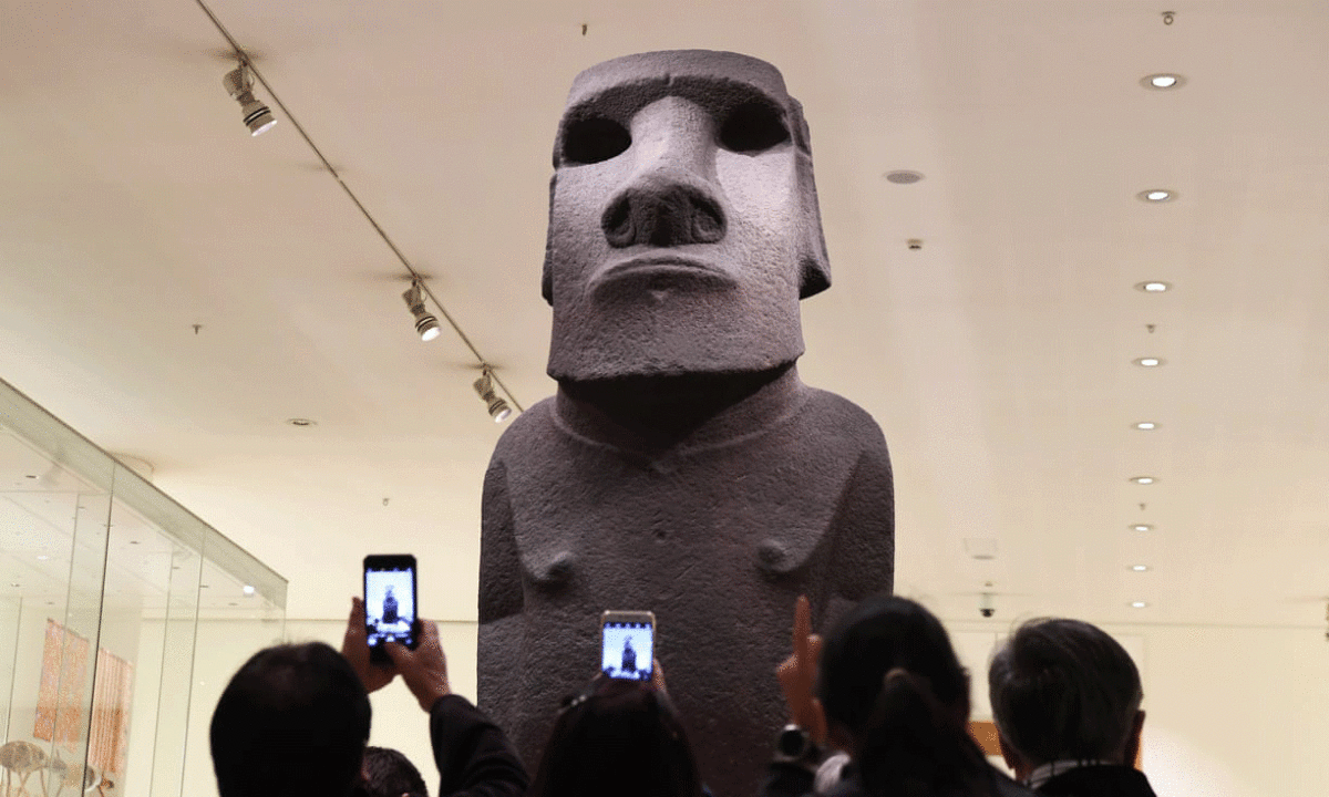 The Hoa Hakananai’a statue from Easter Island is among the artefacts displayed in the British Museum asked to be returned. Photo Credit: Neil Hall/EPA/The Guardian.