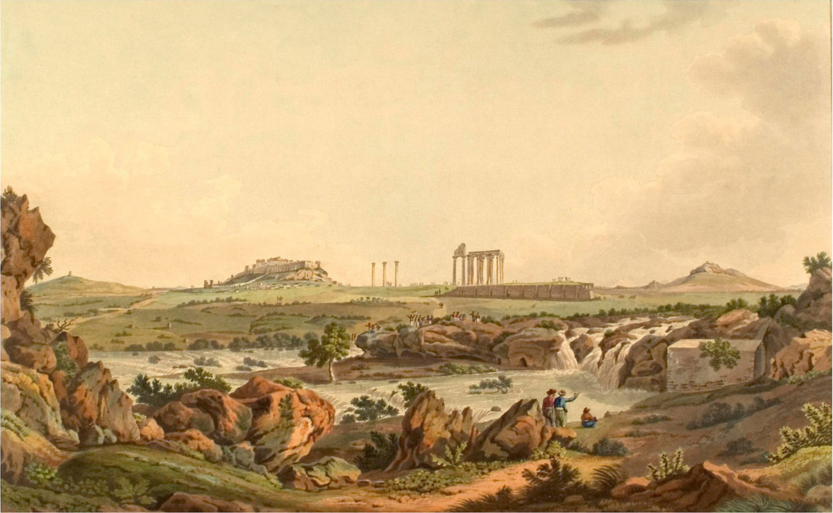 The temple of Olympian Zeus and the Ilissos River. Edward Dodwell, «Views in Greece», London 1821. Photo: Wikipedia.