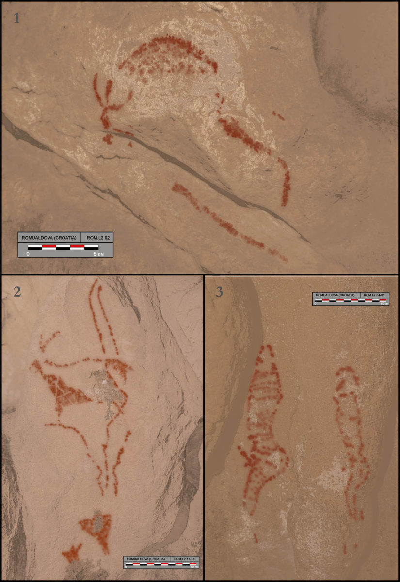Composite of digital tracings of 1 Bison_2 ibex and 3 possible anthropomorphic figures from cave art. Credit Aitor Ruiz-Redondo