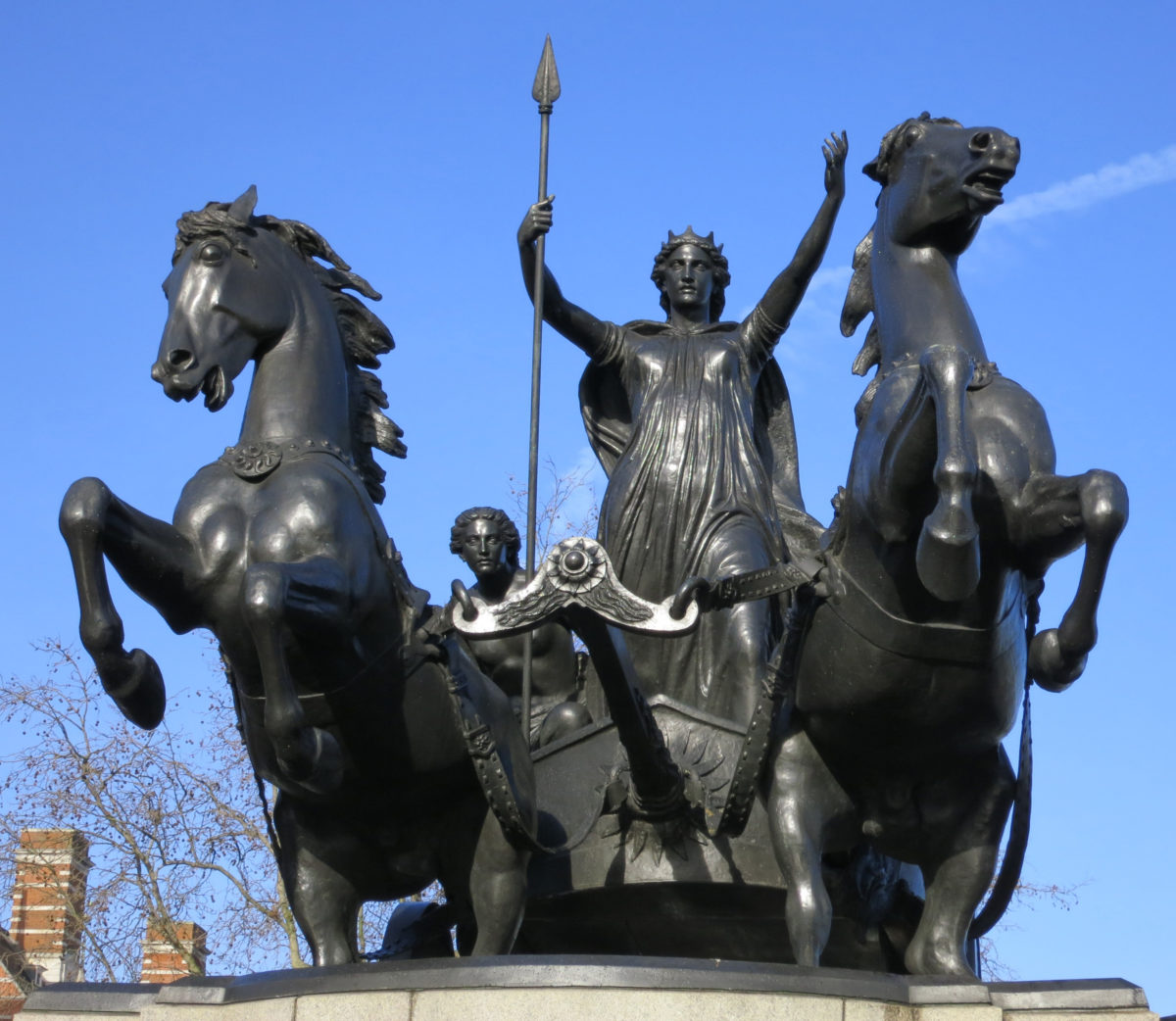 “Boadicea and Her Daughters” (1856-1883), sculptural group by Thomas Thornycroft. Westminster Bridge, London.