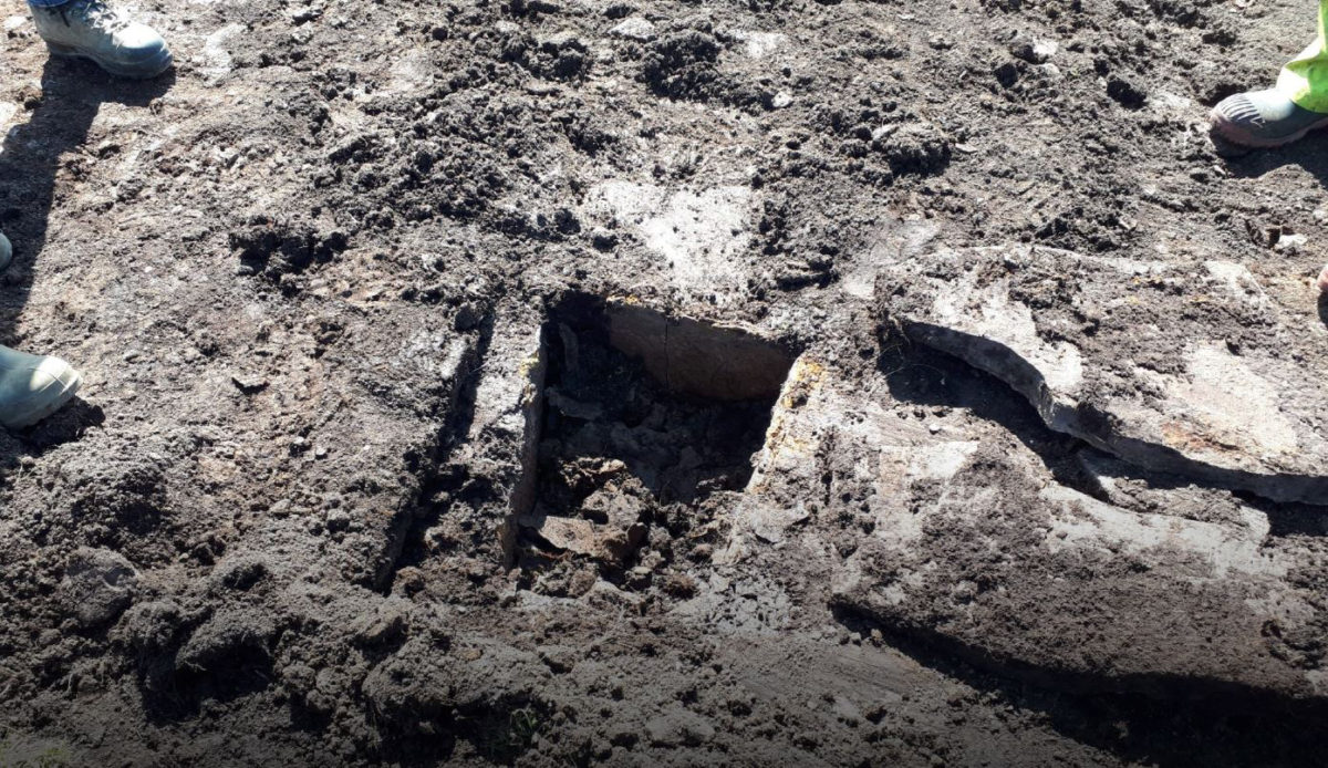  Bronze Age cist discovered at the proposed SSEN Finstown sub station site, Orkney. Image Credit: Orca
