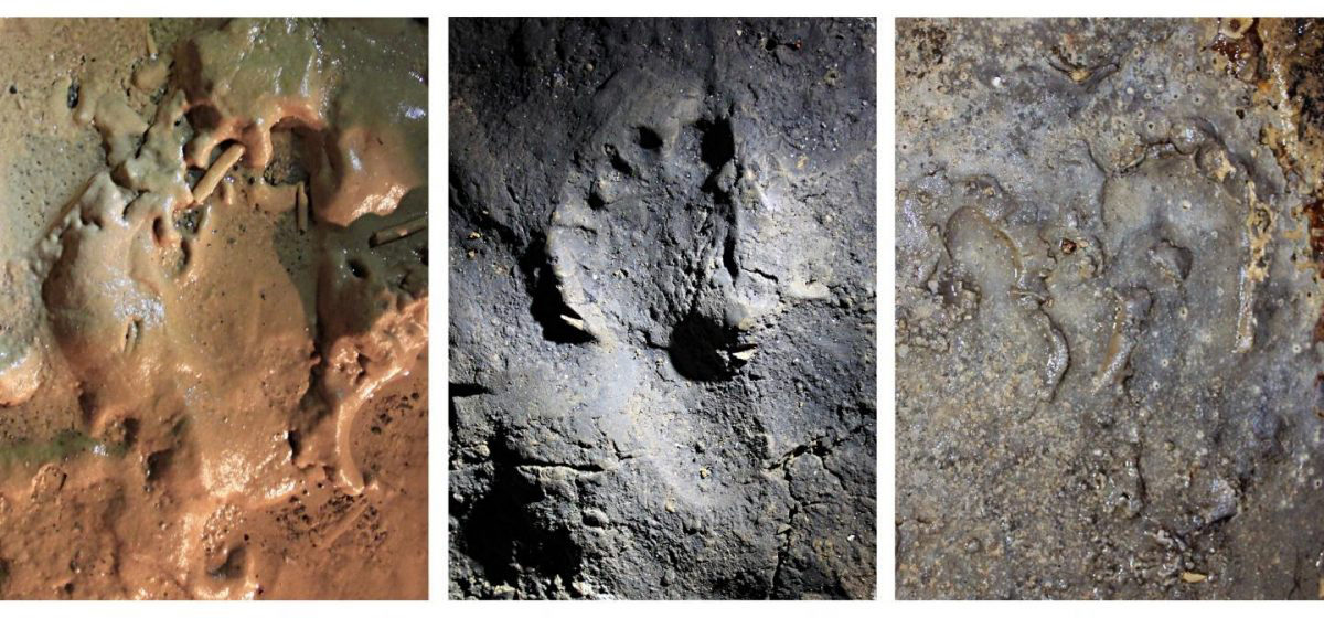 These are ancient human footprints impressed on different surfaces in the cave of Bàsura. Credit: Marco Avanzini