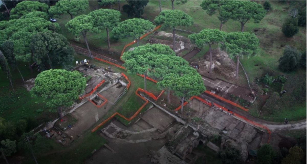This is an aerial photo of the Portus Project excavations in 2009. Credit: Portus Project