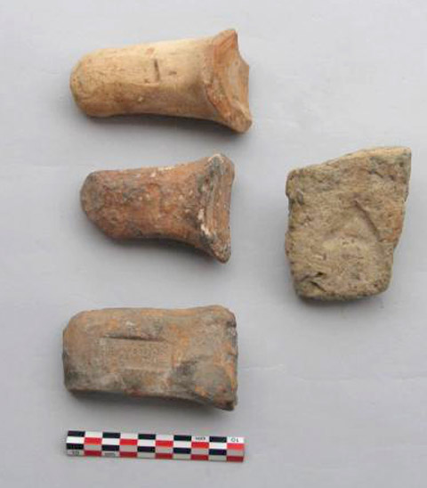 Salamis, Ampelakia Bay. Fragments of amphora handles with seals and a fragment of pottery with printed letter.© C. Marabea. 