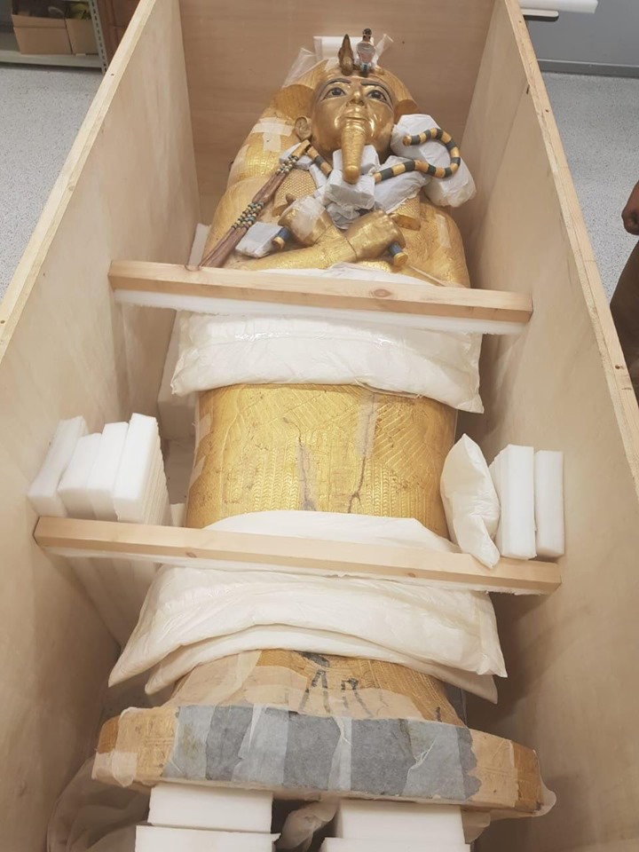 The famous golden coffin of Egypt’s young Pharaoh Tutankhamun underwent its first ever restoration since it was discovered in 1922. Photo credit: Ministry of Antiquities