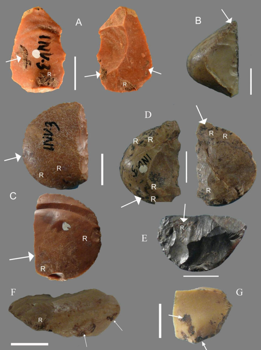 Flints bearing traces of pine resin. The letter 