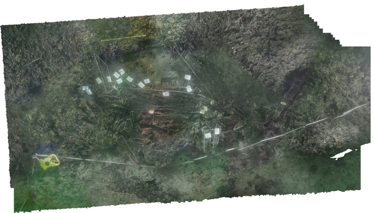 Images were collected as the timbers were removed and white string was used to help define the blackened wood against the blacker peat. Photo Credit: Maritime Archaeological Trust.