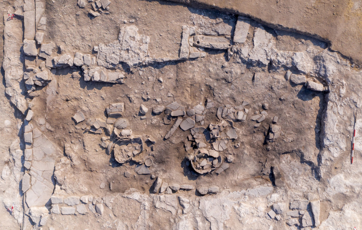 Pithoi and large vessels set in the floor found during this year’s excavations at the Erimi-Laonin tou Porakou site. (Photo credit: Department of Antiquities of Cyprus)