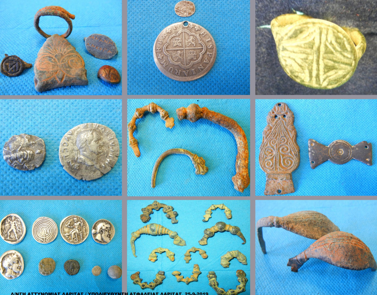 Numerous objects and coins of great archaeological value were found in investigations carried out in districts of Larissa, Karditsa and Attica (photo: Hellenic Police). 